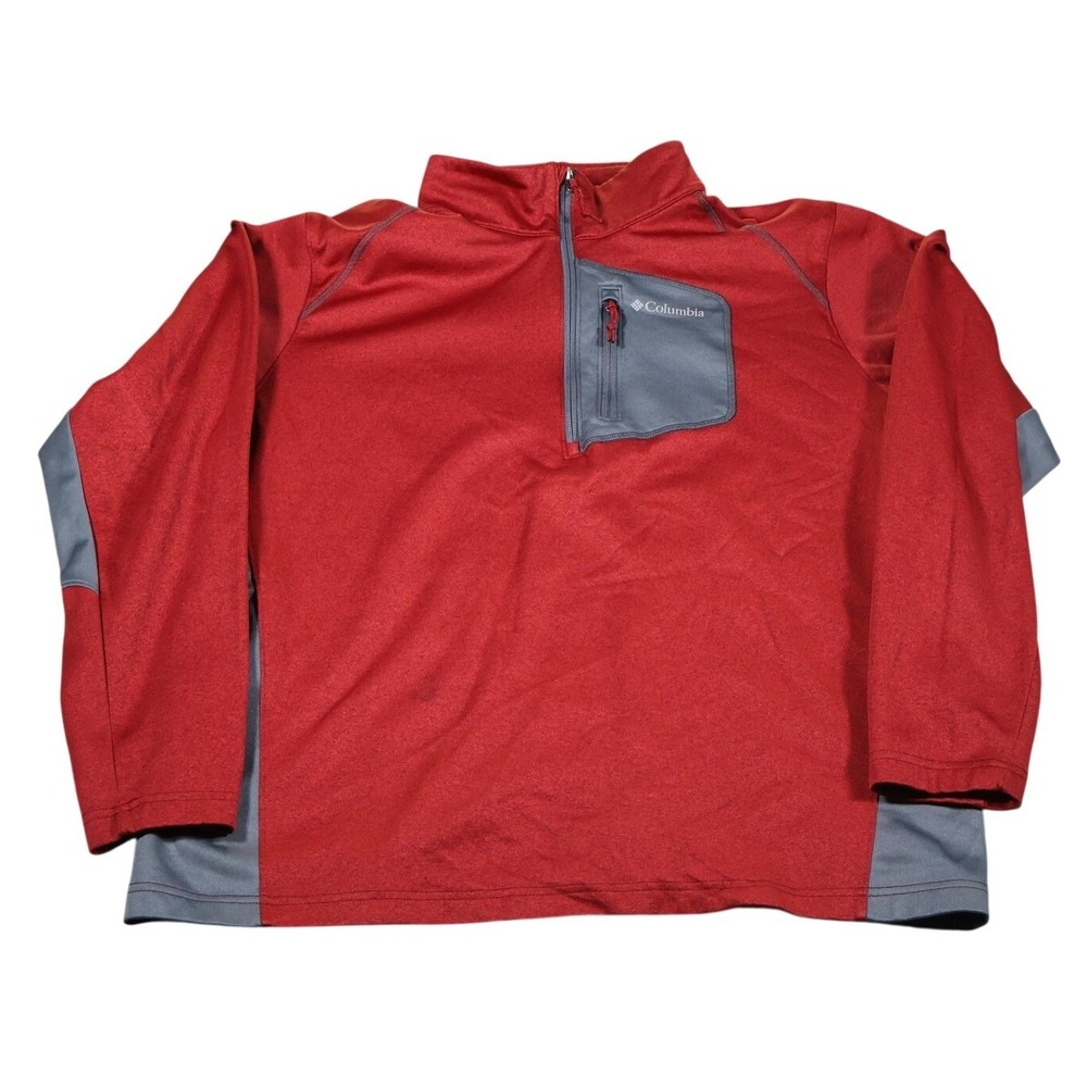 Columbia Pullover Mens XL Red Gray Half Zip Lightweight Outdoor Athletic Sweater
